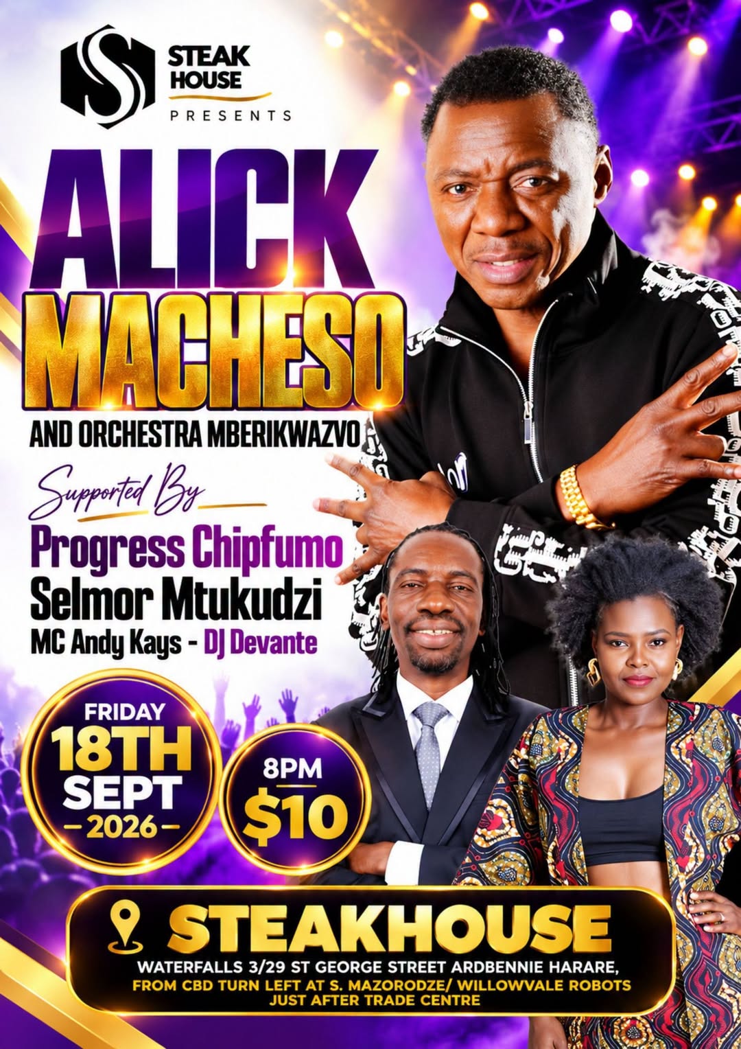 Alick Macheso and Orchestra Mberikwazvo at Steakhouse