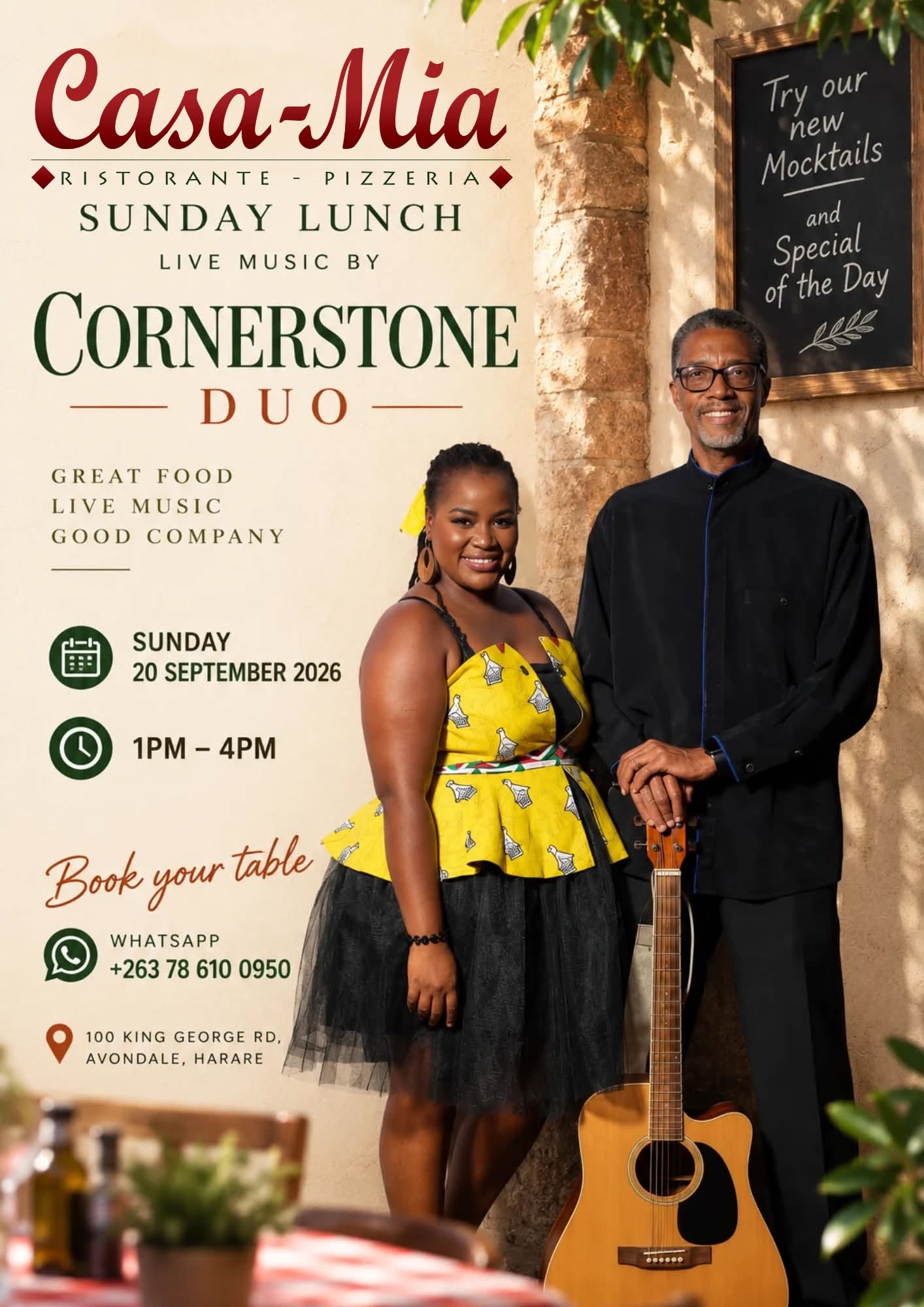 Casa-Mia Sunday Lunch with Cornerstone Duo